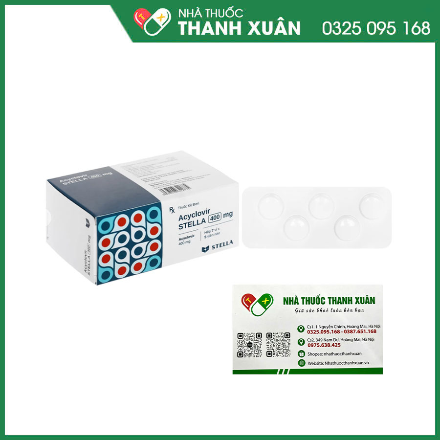 Acyclovir STELLA 400mg điều trị, phòng ngừa và ngăn ngừa tái phát nhiễm Herpes simplex, bệnh thủy đậu và zona